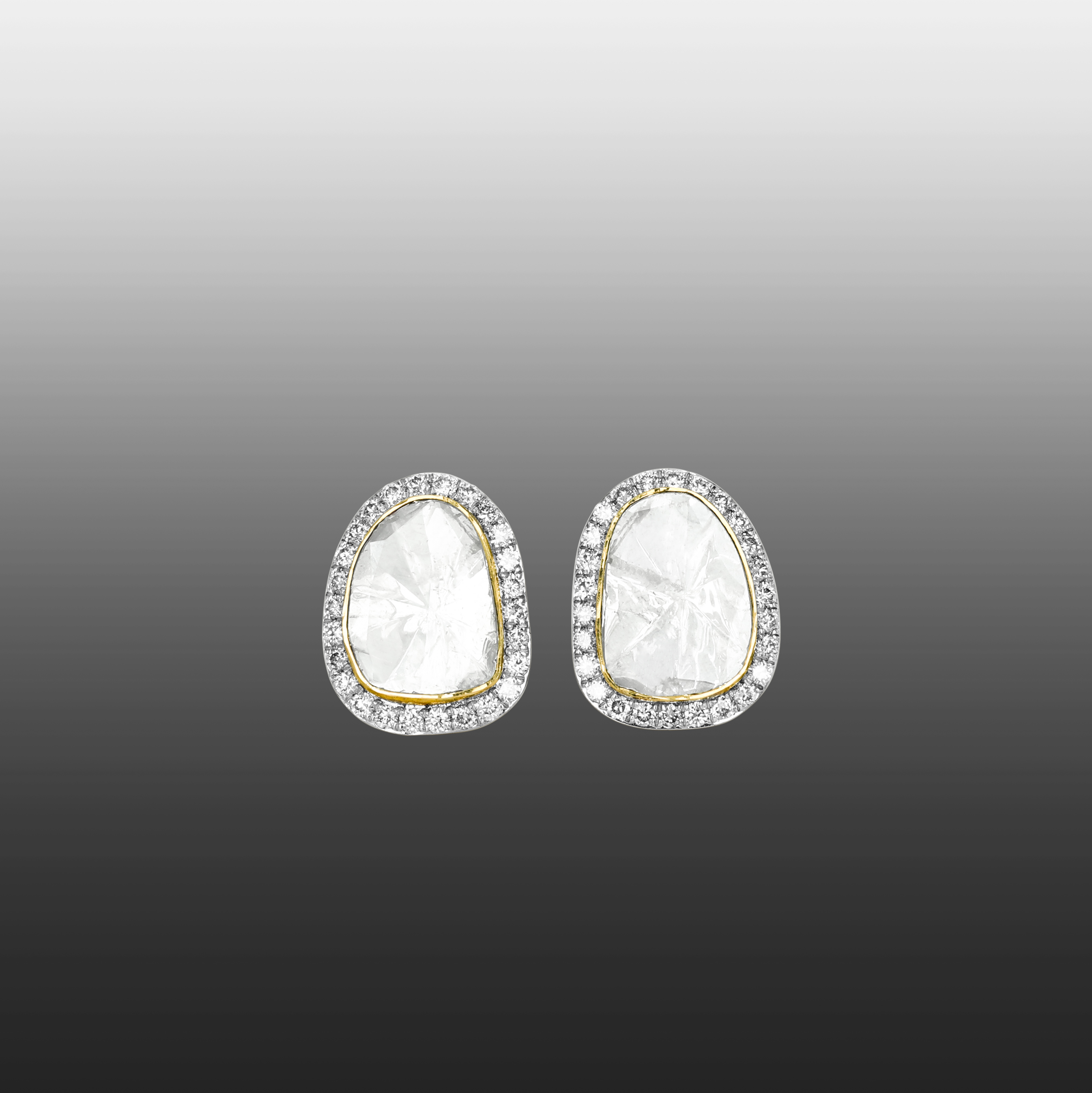 Polki Stud Earrings with Fine-Cut Diamond Halo Border